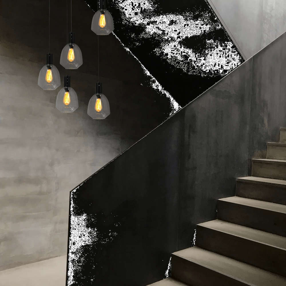 Suspension loft 5 lumières - noire - Porto avec verres transparents Nicolette Masterlight 8718121271170