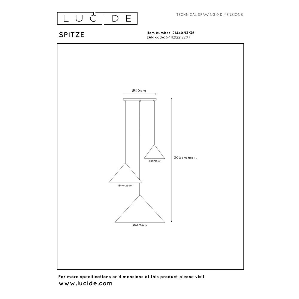 Lampe suspendue vide à 3 lumières Spitze gris Lucide Vibes 5411212212207