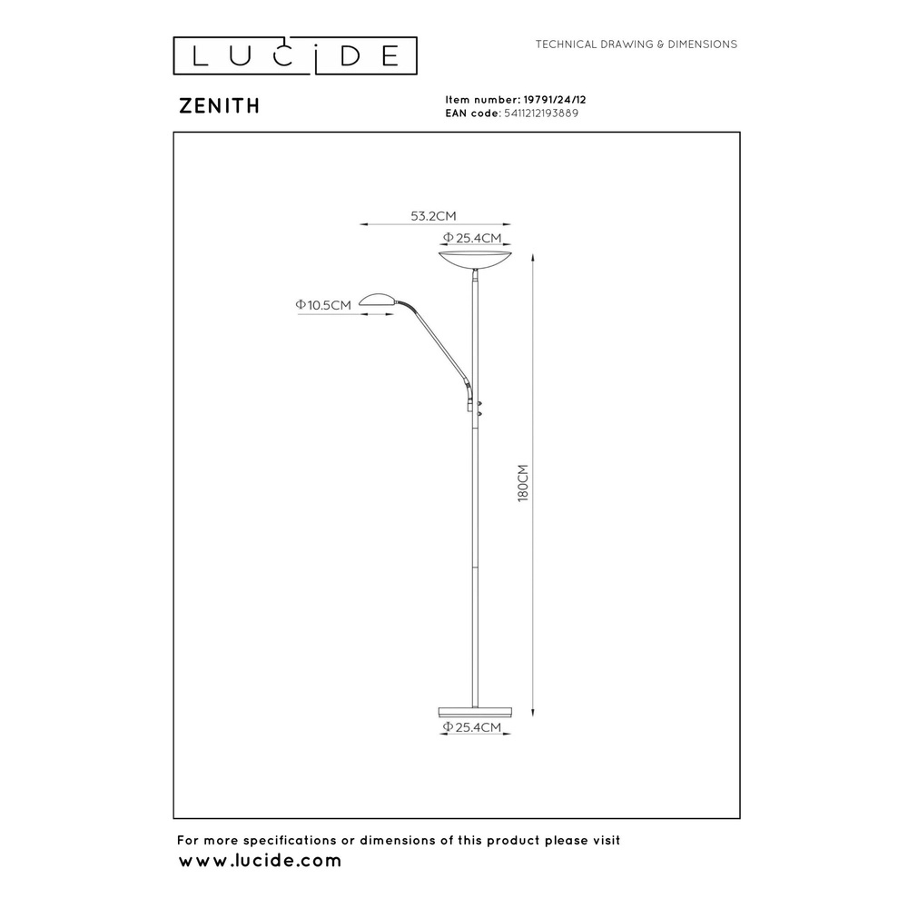 Lampe de lecture Zenith Noir Lucide 5411212193889