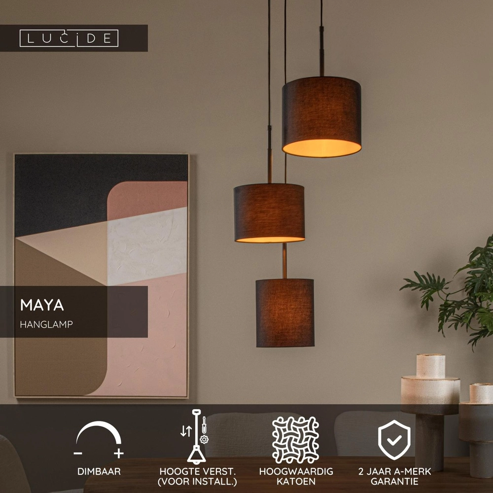 Lampe pendante à 3 lampes Maya Noir Lucide 5411212452580