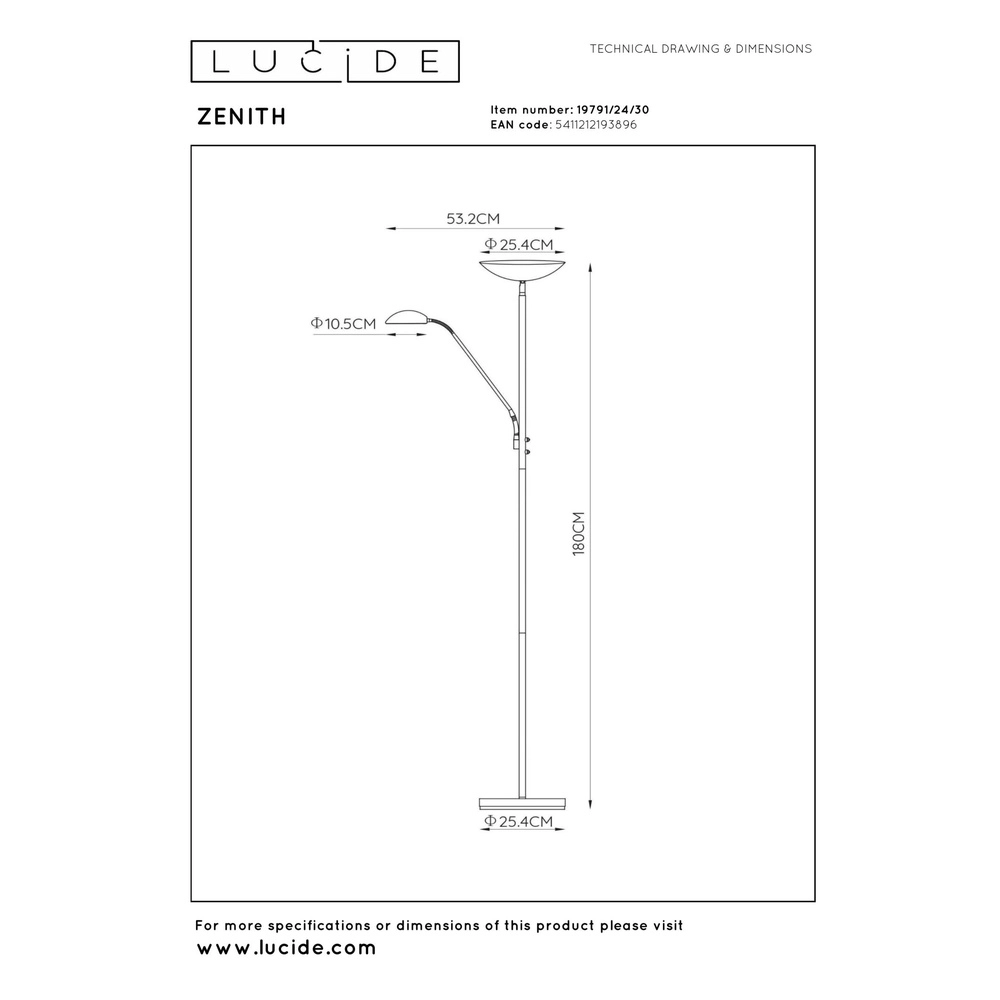 Lampe de lecture Zenith Blanc Lucide 5411212193896