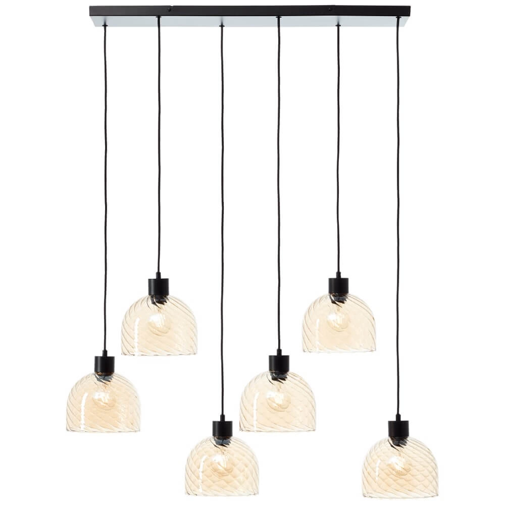 Lampe suspendue 6 lumières Casto noir avec verre ambré Lampe suspendue 6 lumières Casto noir avec verre ambré