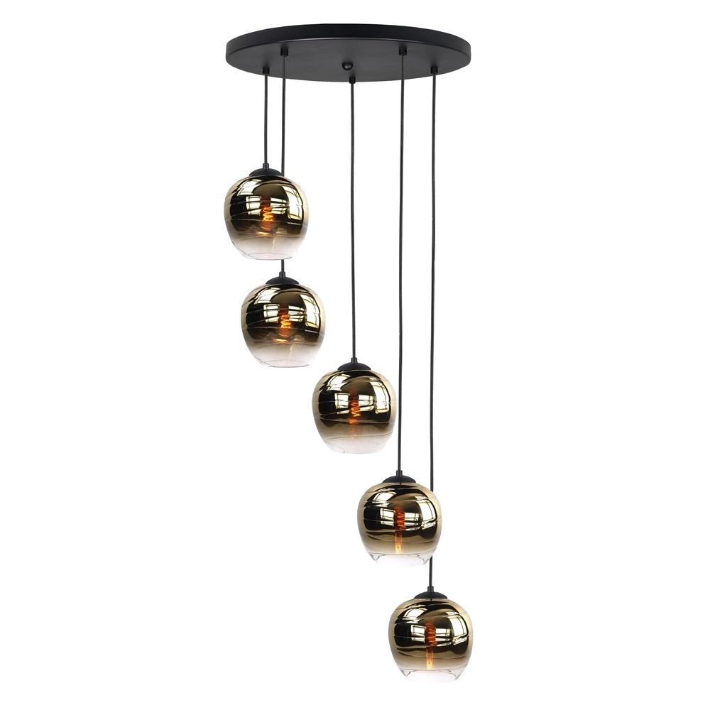 Suspension Fantasy Noir à 5 lumières avec verre brun Suspension Fantasy Noir à 5 lumières avec verre brun