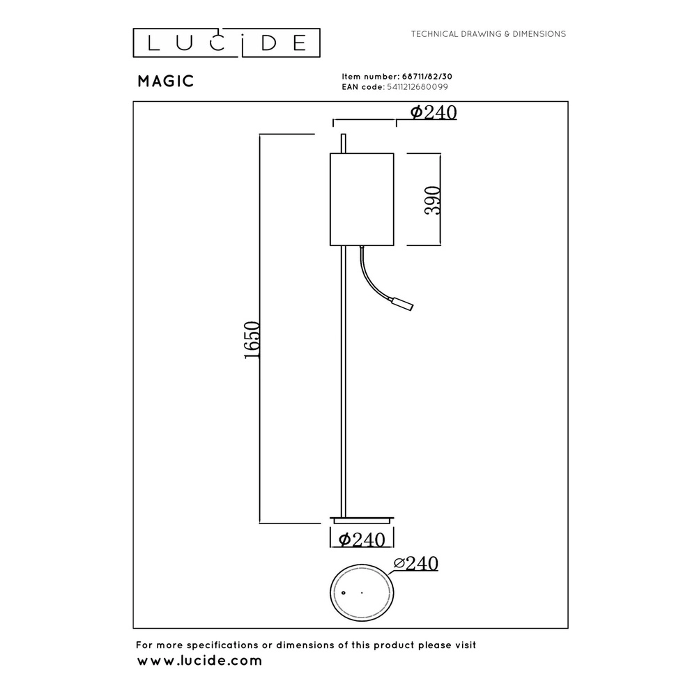 Lampe de pied Magic avec lumière de lecture Lucide 5411212680099