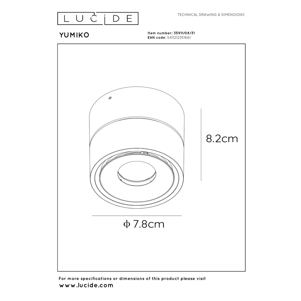 Projecteur de plafond Yumiko Seulement blanc Lucide 5411212351661