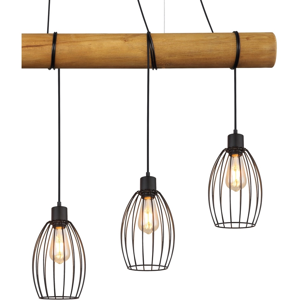 Lampe pendante de campagne Berti Bois à 5 clairs avec noir Globo 9007371586325