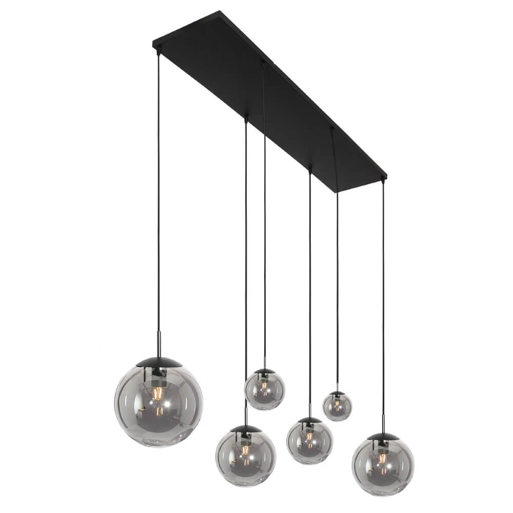 Lampe suspendue en verre à 6 lumières Bolique noir avec verre fumé Steinhauer 8712746166422