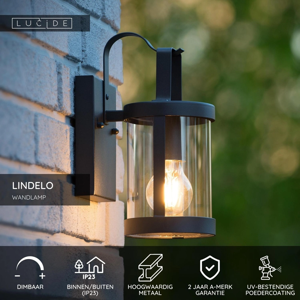 Lampe murale noire Lindelo IP23 Lucide 5411212290366