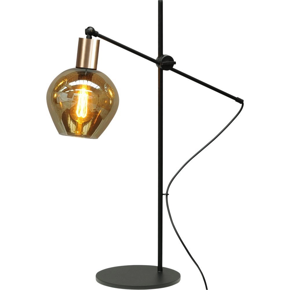 Lampe de table noire avec de l'or Bounty avec du verre