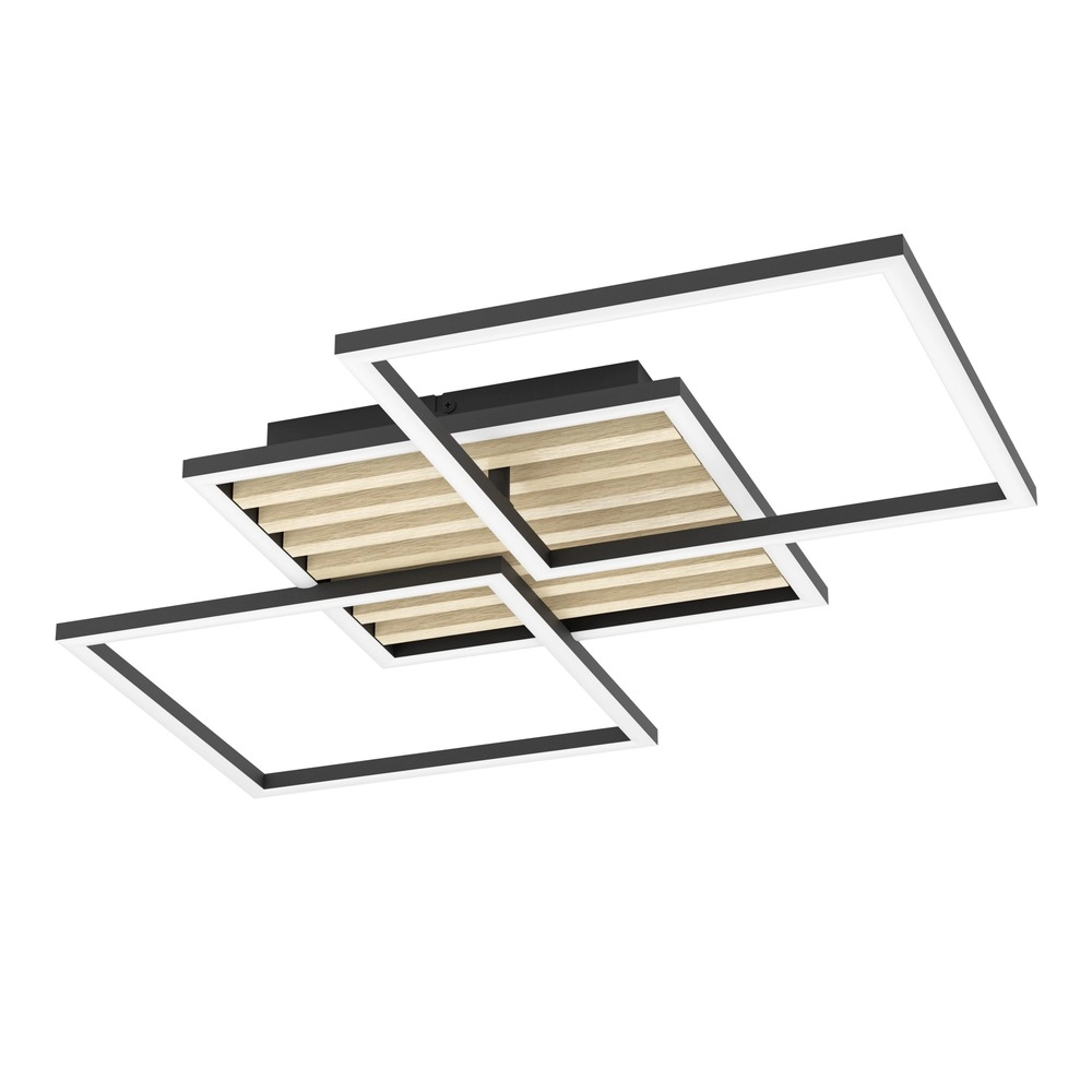 Lampe de plafond moderne Cembrano noir avec carré bois 92,5 cm