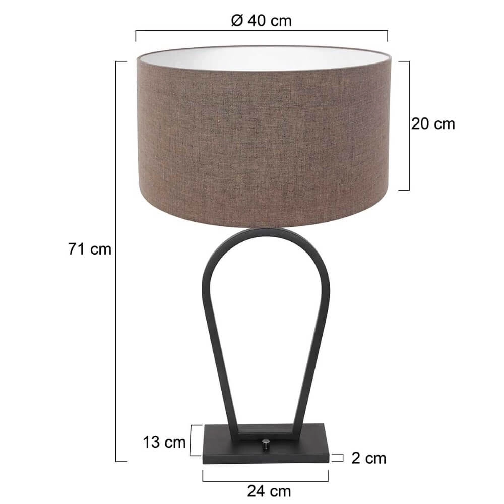 Lampe de table noire Stang avec abat-jour en lin taupe Steinhauer 8712746166873