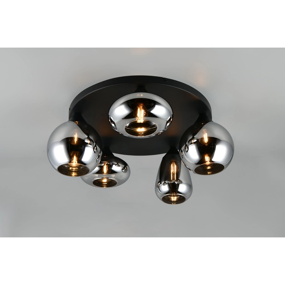 Plafonnier 5 lumières Lumina noir avec verre fumé Trio 4017807663181
