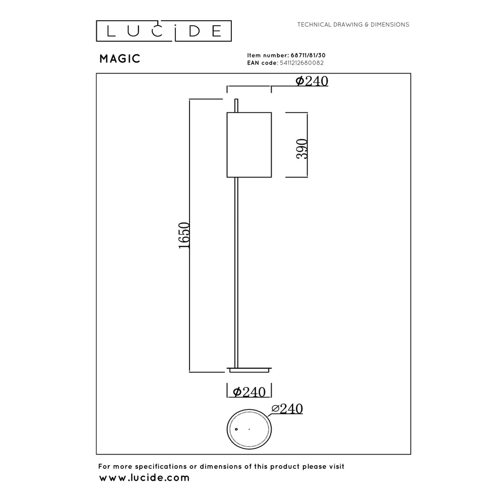 Lampe de pied Magic Noir Lucide 5411212680082