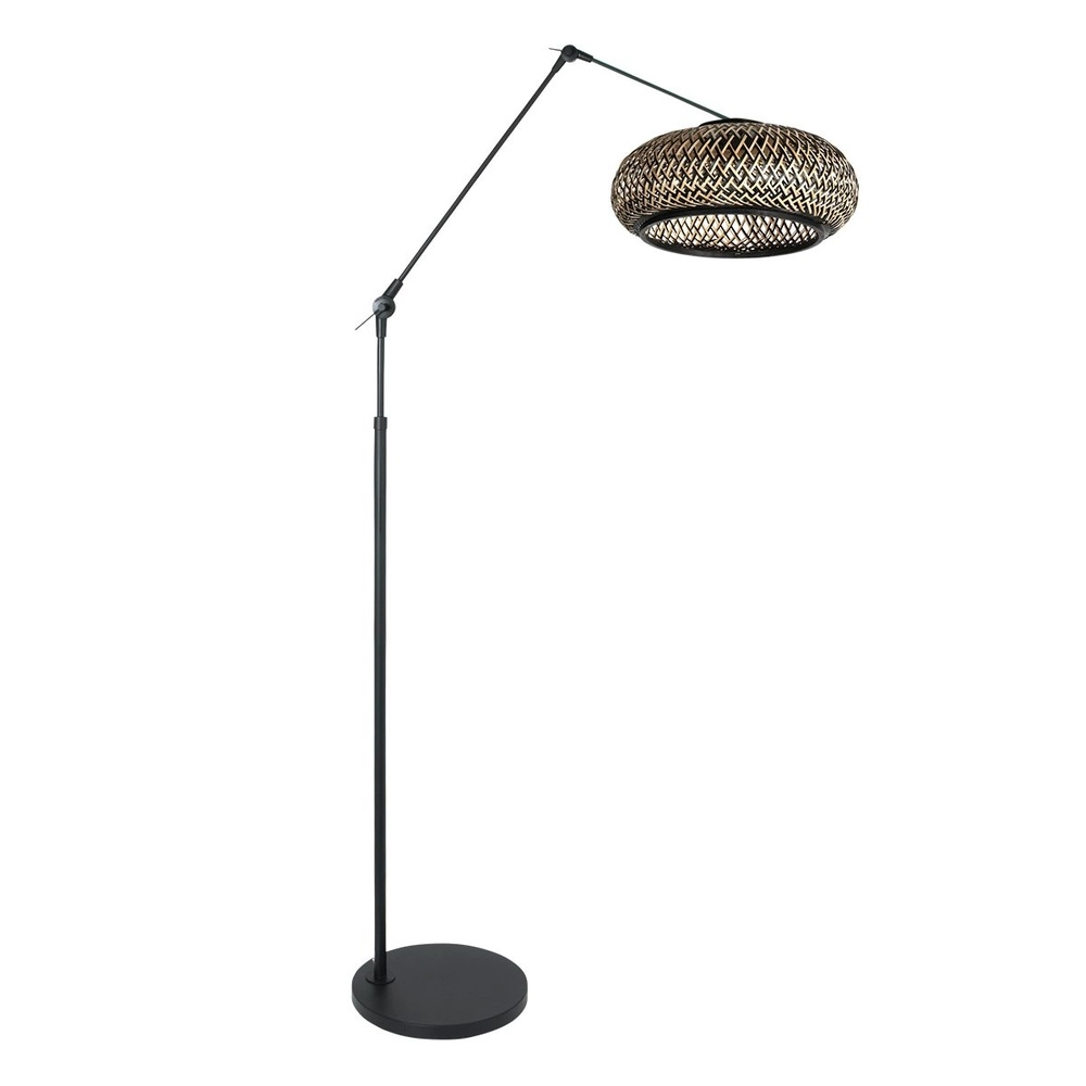 Lampadaire Prestige Chic Capuche noire et rotin