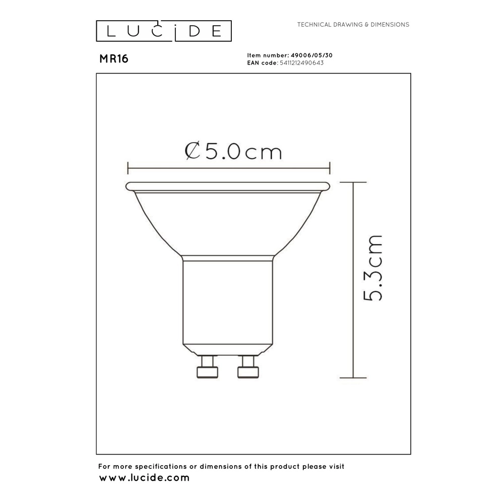 5W Led GU10 - 3000K noir dimmable Lucide 5411212490643