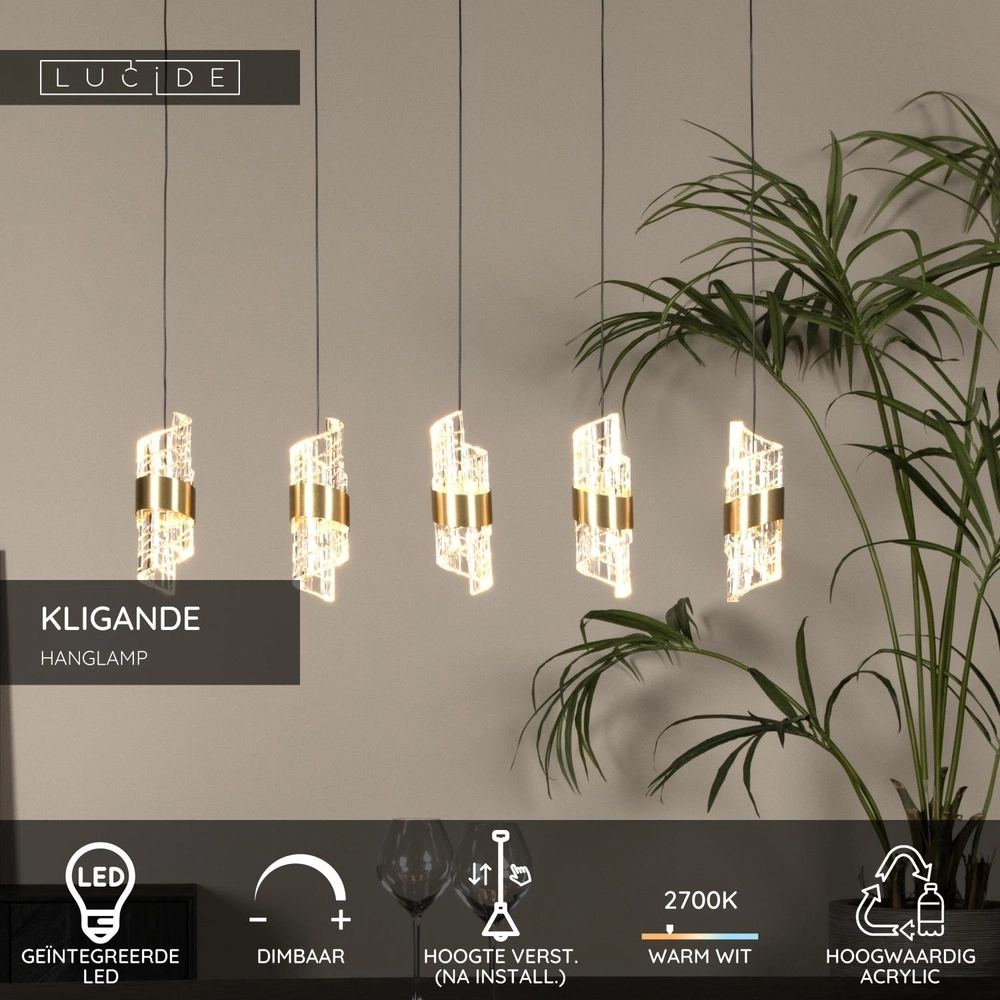 Lampe pendante de conception Kligande Quinte droite or cinq lumières Lucide 5411212134646