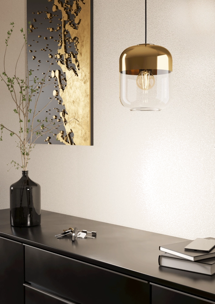 Lampe suspendue dorée Maryvilla avec abat-jour en verre Eglo 9008606244553