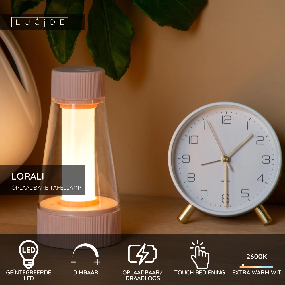 Lampe de table rechargeable Lorali rose Lucide 5411212452733