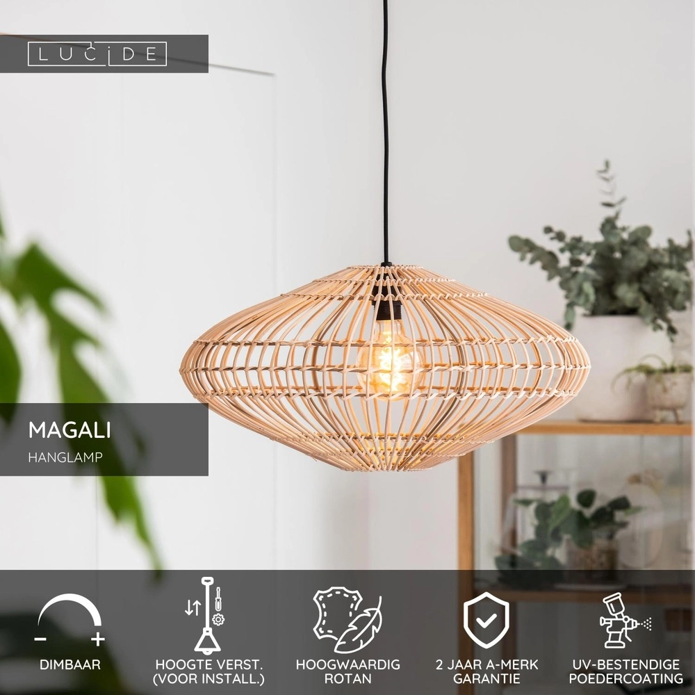 Lampe pendante en rotin Magali Ø 56cm Lucide 5411212031433