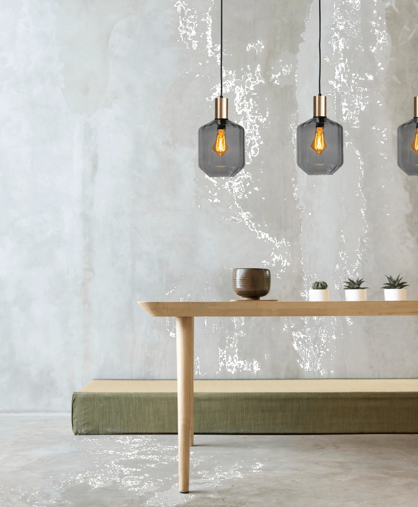 Lampe suspendue 3 lumières - dorée - Porto avec des verres à fumée Jagger Masterlight 8718121269672