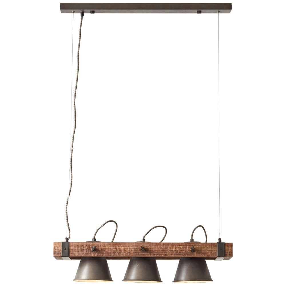 Lampe suspendue 3 lumières Decca noir avec du marron