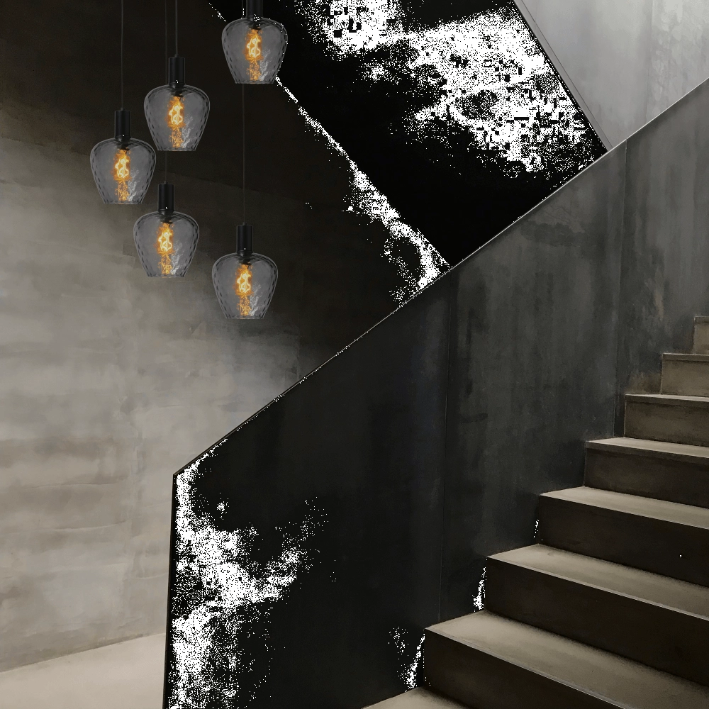 Suspension loft 5 lumières - noire - Porto avec des verres à fumée Diamond Masterlight 8718121271040