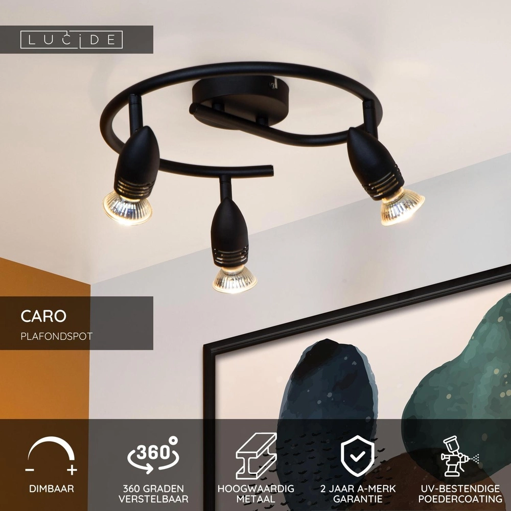 Projecteur de plafond Caro Noir à 3 lumières Lucide 5411212134240