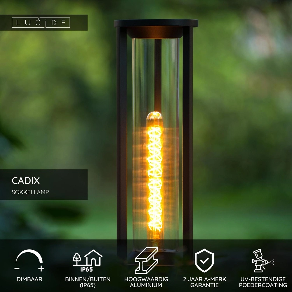 Lampe sur piédestal 50 cm Cadix IP65 noir Lucide 5411212151919