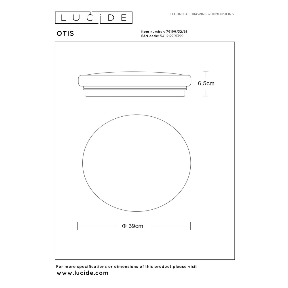 Éclairage de plafond Otis Ø 39cm blanc Lucide 5411212791399