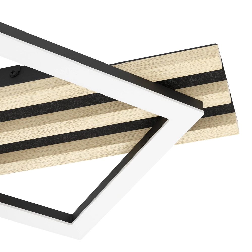 Lampe de plafond moderne Cembrano noir avec carré bois 50 cm Eglo 9008606388196