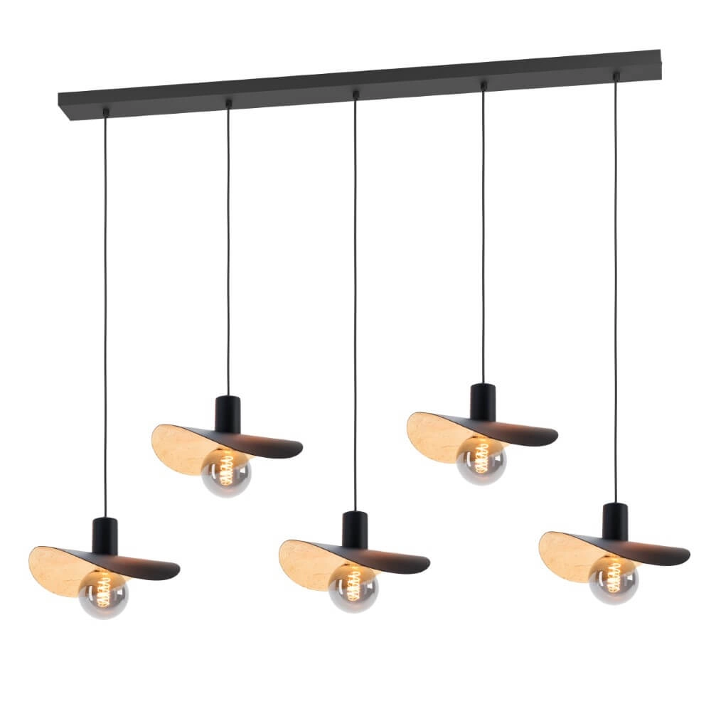 Lampe suspendue noire Saceda avec 5 lumières dorées Lampe suspendue noire Saceda avec 5 lumières dorées