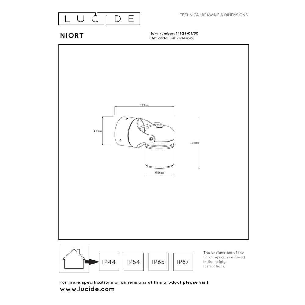 Projecteur de plafond Niort Noir simple Lucide 5411212144386
