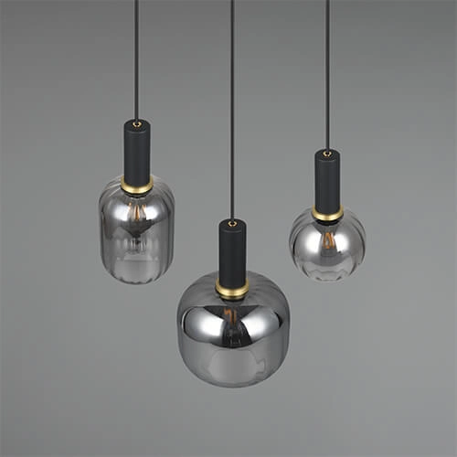 Lampe suspendue pour salle à manger Diva 3 lumières - verre fumé Trio 4017807614565