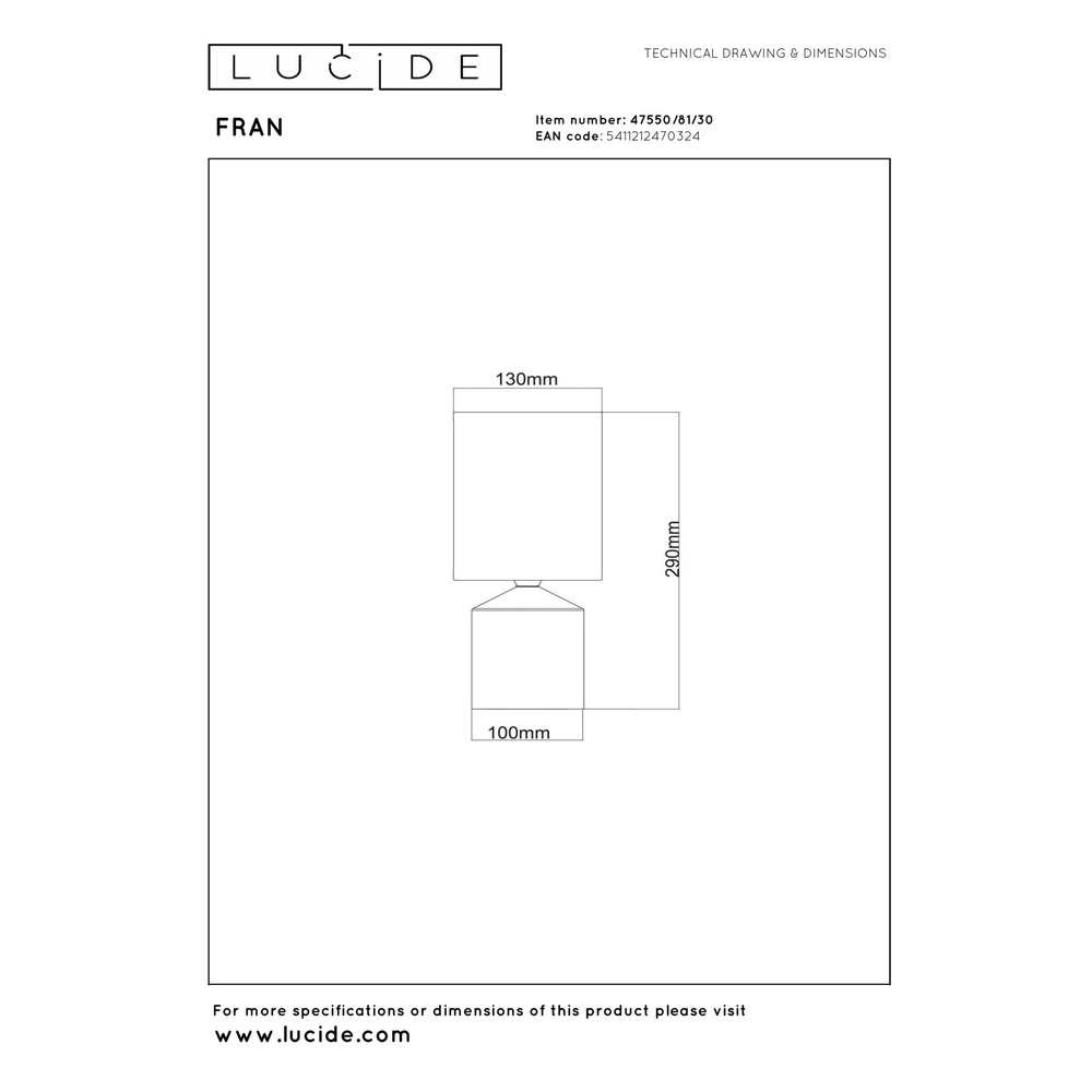 Lampe de table Fran Noir Lucide 5411212470324
