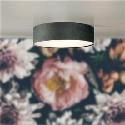 Plafonnier Drum Pleat 38cm velours anthracite Searchlight 5053423187204
