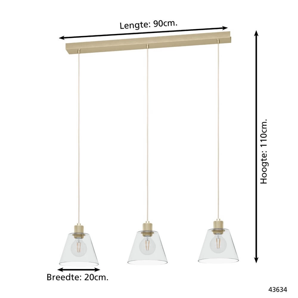 Lampe suspendue pour table à manger Copley or avec verre Eglo 9002759436346