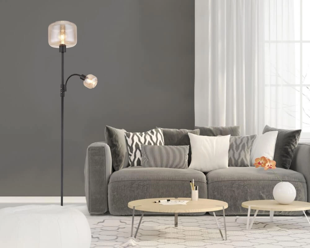 Lampadaire noir Giuseppe verre ambré Globo 9007371441228