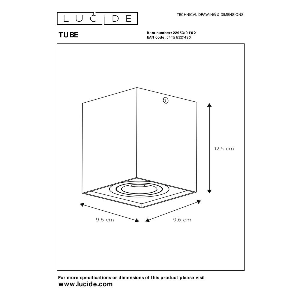 Emplacement de plafond monté en surface Tube Or carré Lucide 5411212221490