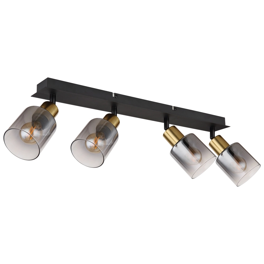 Lampe de plafond à 4 lumières Hollsy noir avec verre fumé Globo 9007371451852