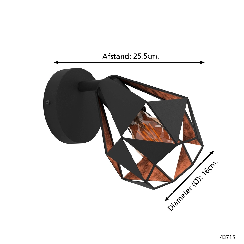 Éclairage mural Carlton 7 noir avec cuivre Eglo 9002759437152