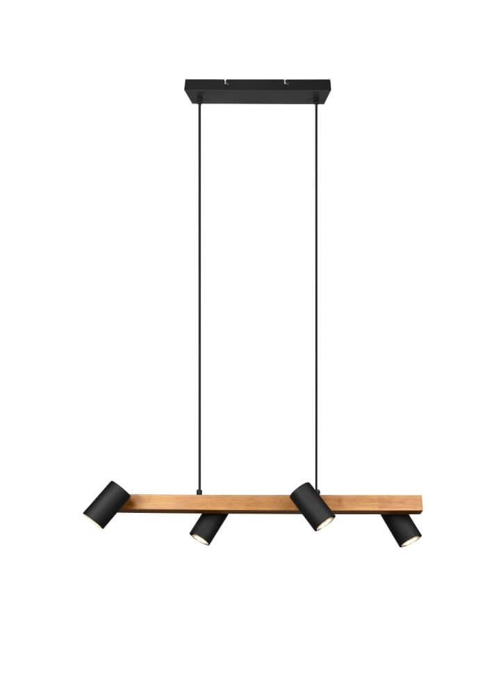 Lampe suspendue orientable Marley Noir avec du bois Trio 4017807523720