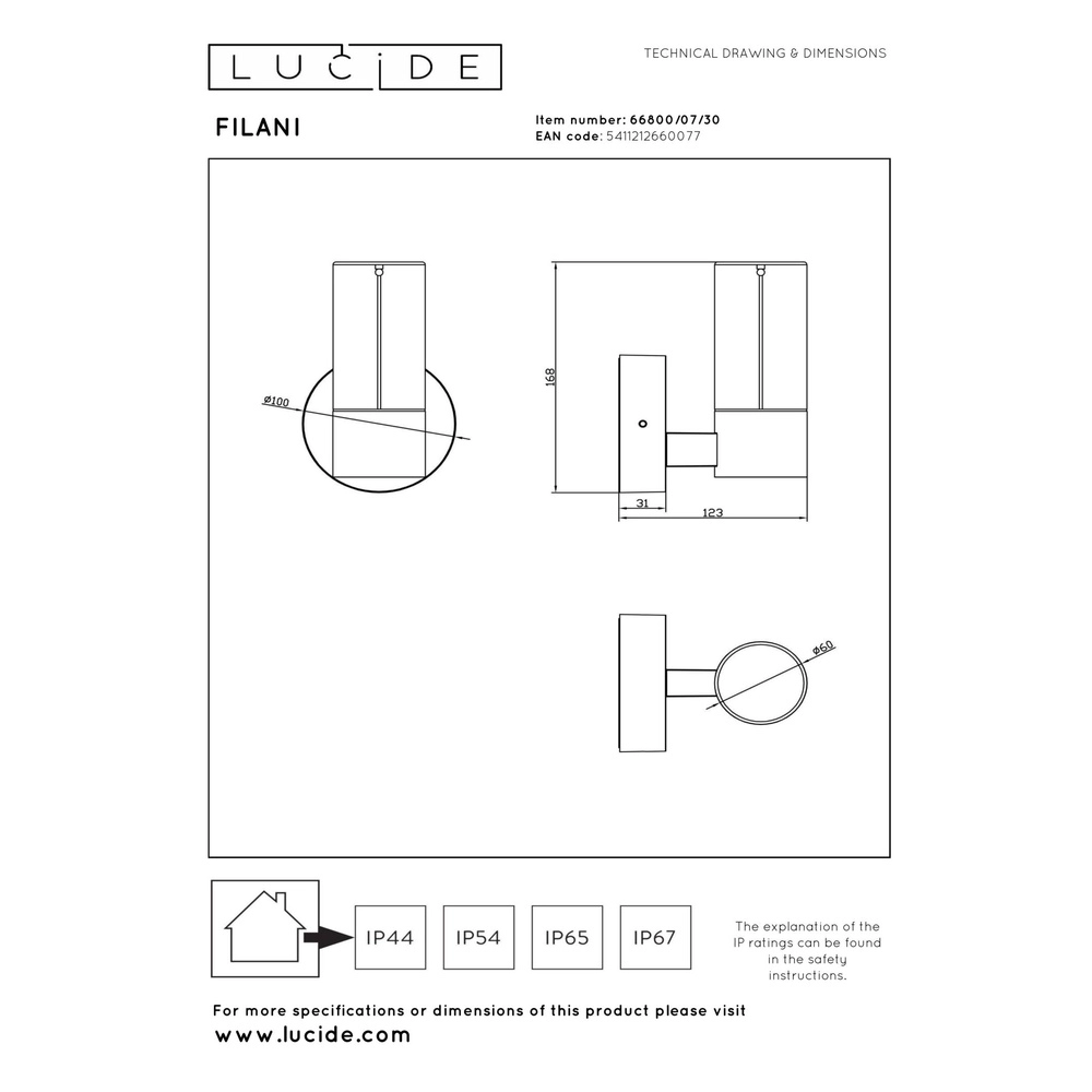 Lampe murale de conception Filani Noir Lucide 5411212660077