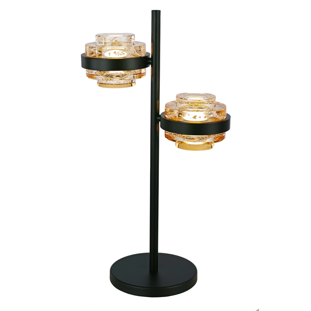 Lampe de table Dynasty Verre ambré noir à 2 lumières Lampe de table Dynasty Verre ambré noir à 2 lumières