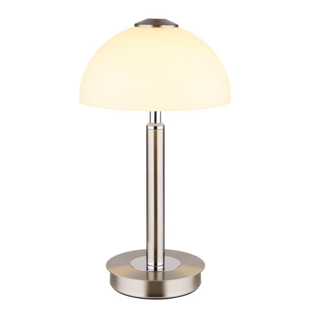 Lampe de table Uldin nickel avec verre blanc