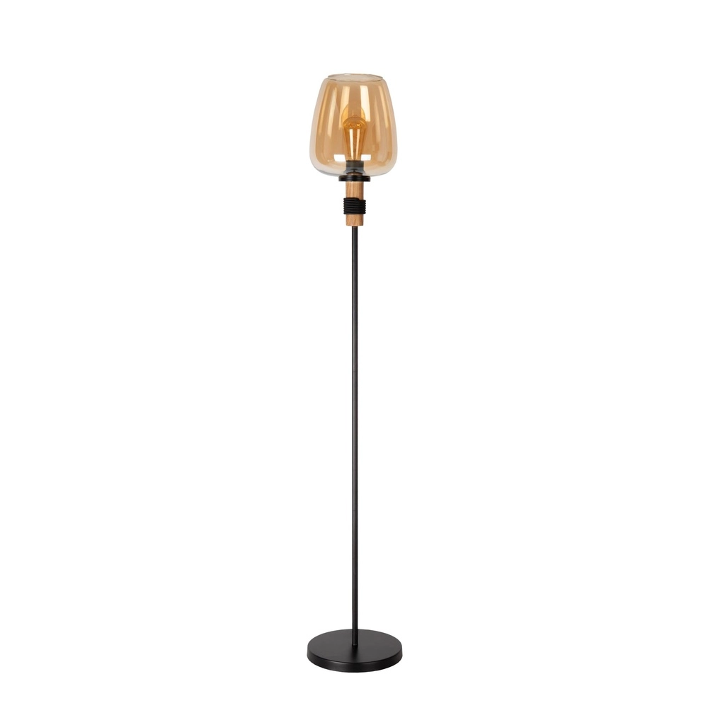 Lampe de pied Ilona noir avec verre ambré