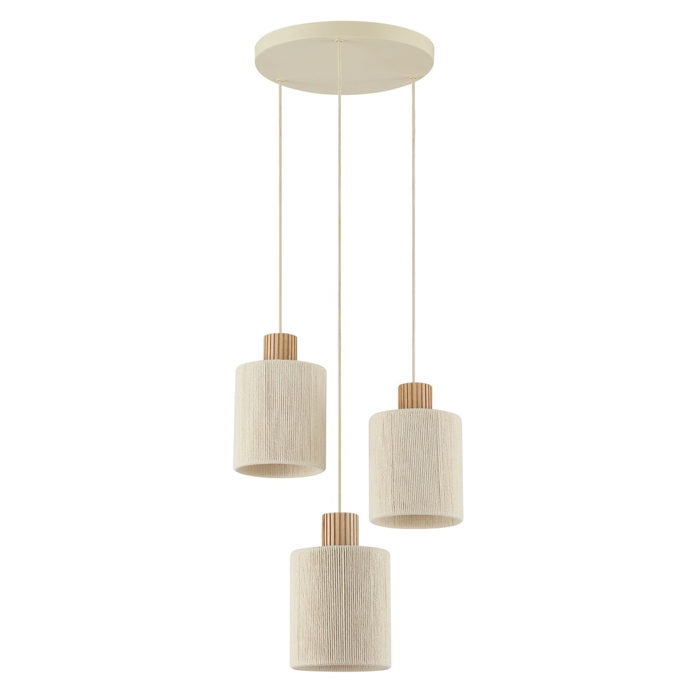 Lampe suspendue beige Arlo avec des triples en bois japonais Ø 40cm Brilliant 4004353477096