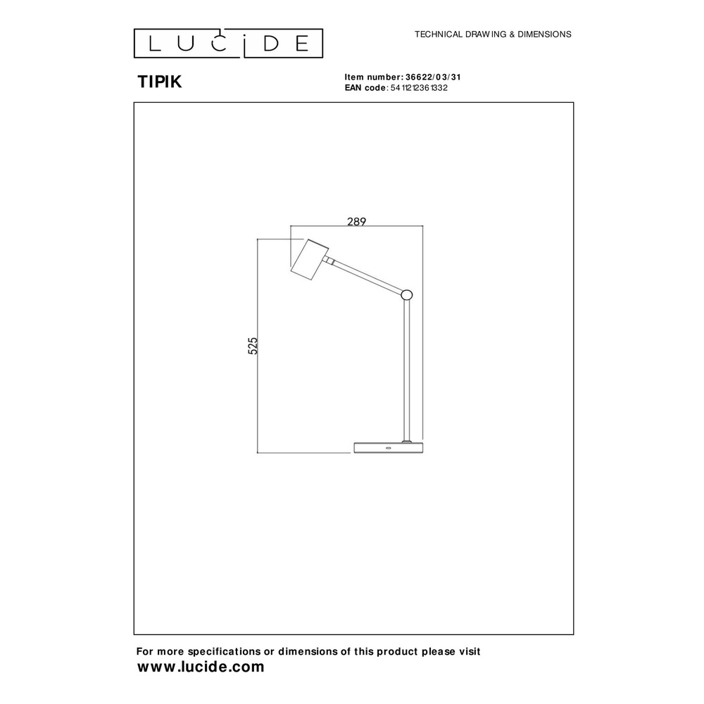 Lampe de bureau rechargeable Tipik Blanc Lucide 5411212361332
