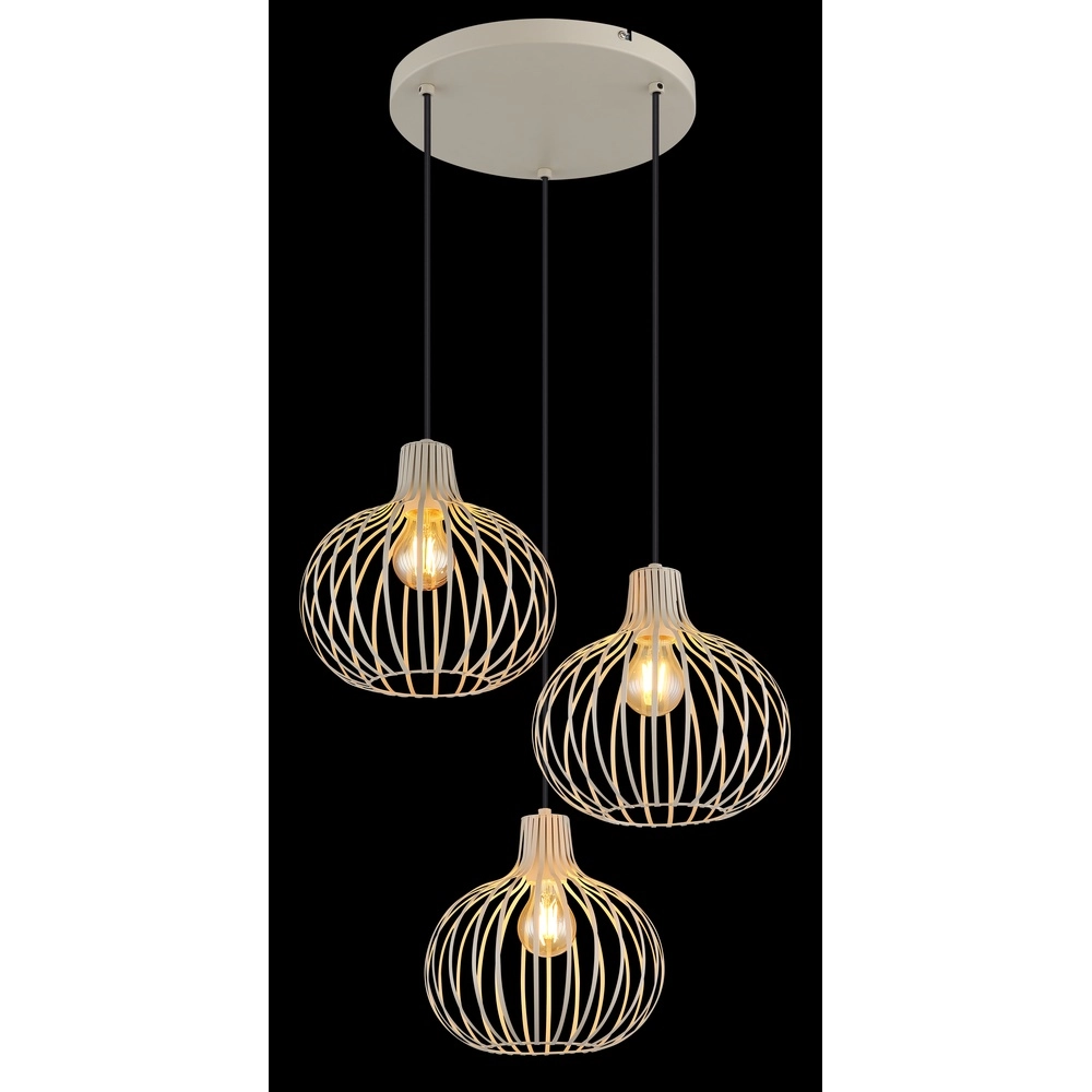 Lampe pendante de conception Mateo Crème ronde à 3 lumières Globo 9007371566150
