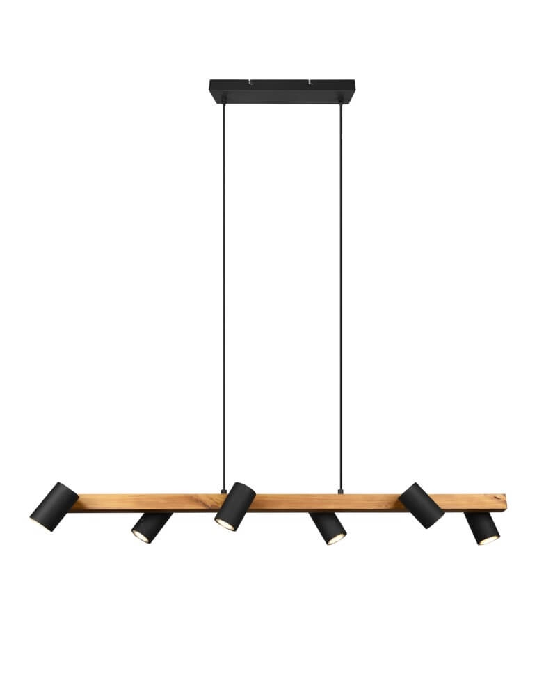 Lampe suspendue Marley 6 lumières noir avec bois Trio 4017807523843