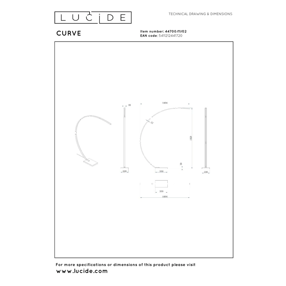 Lampe à arc de conception Curve Or Lucide 5411212441720